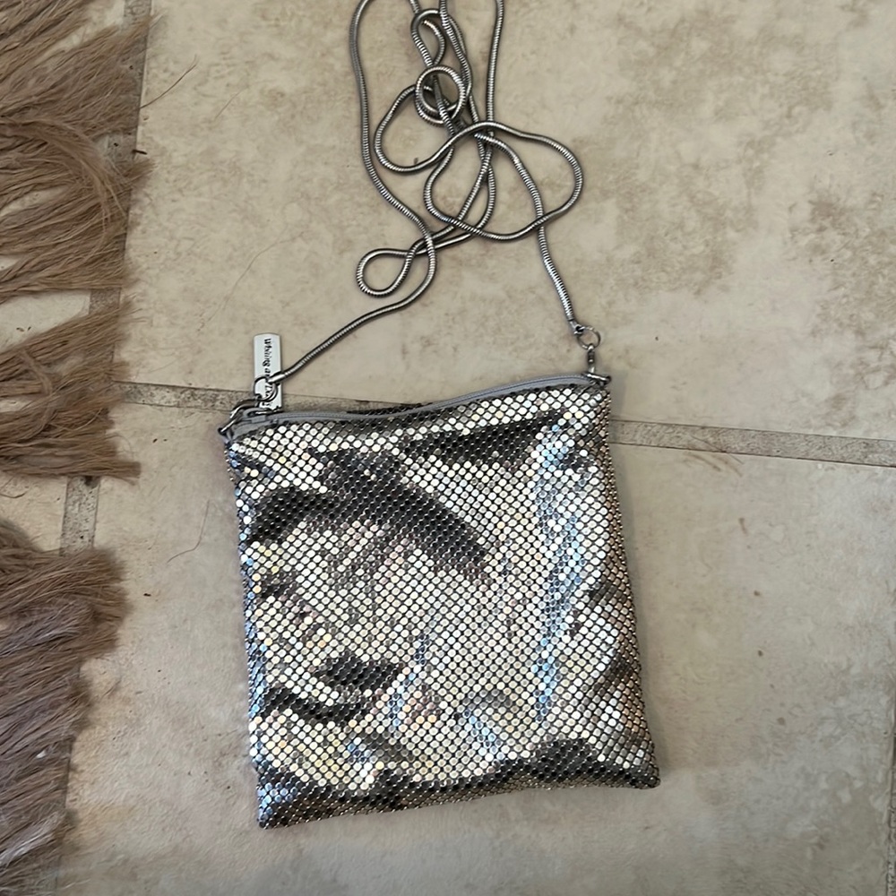 Whiting and Davis approx 6x6” silver colored mesh